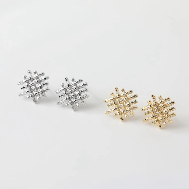 2PCS 14K Gold Plated Brass Irregular Hollow Straw Earring DIY Making Supplies Ear Stud Material Accessories