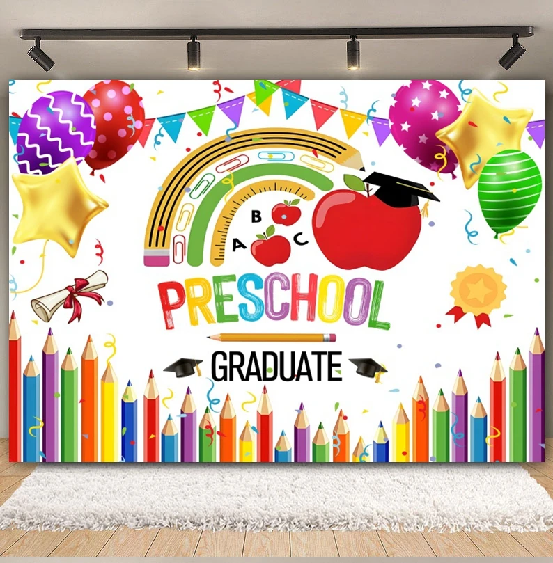 Preschool Kindergarten Graduation Backdrop 2024 Congrats Grad Graduate Ceremony Prom Party  Photography Background Photo Props