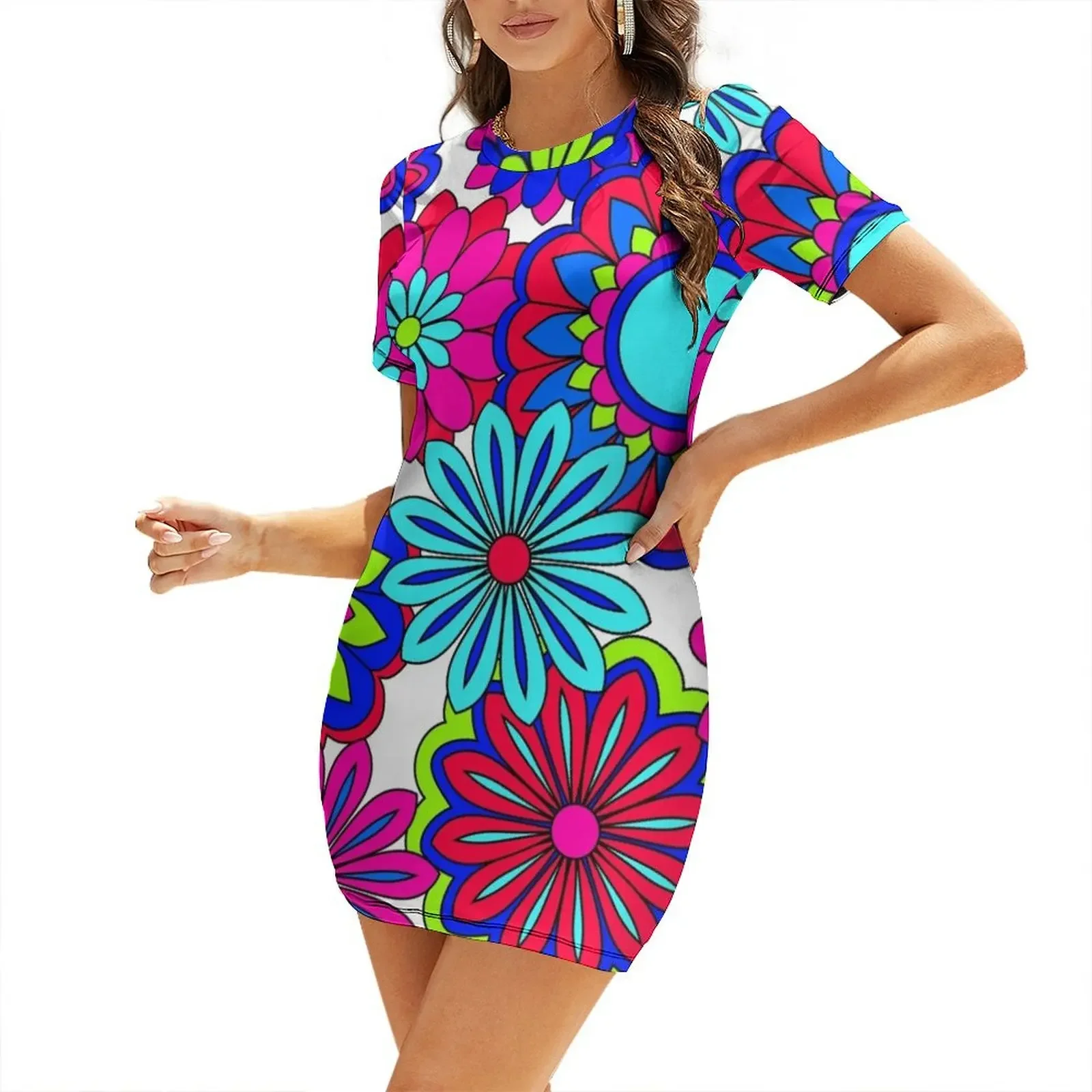 

Pretty Petals Flower Power Pattern Short-Sleeved Dress women formal occasion dresses Dress