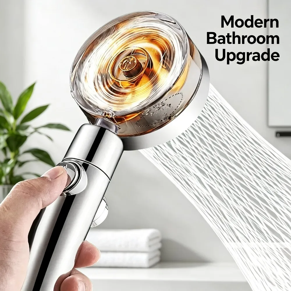 360 Rotatable Twin Turbo Propeller Pressurized Handheld Shower Sprayer with 1.5m Hose and Holder Water Saving Bathroom Accessory