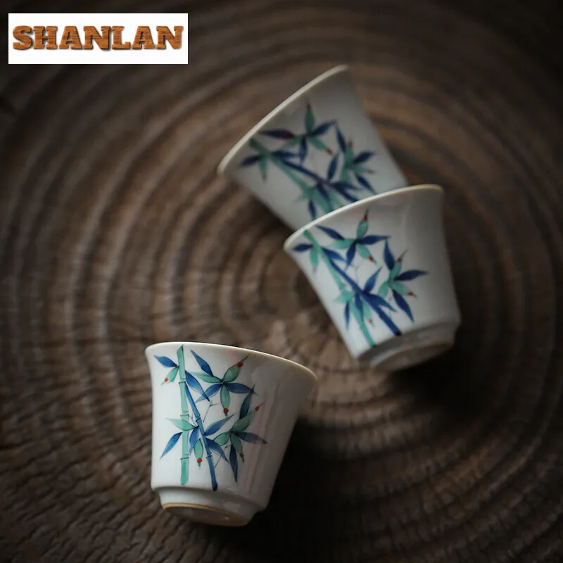 

2pc/set Antique Glazed Handmade Master Cup Household Handpainted Bamboo Teacup Zen Tea Pair Smelling Cup Cha Decoration 30ml