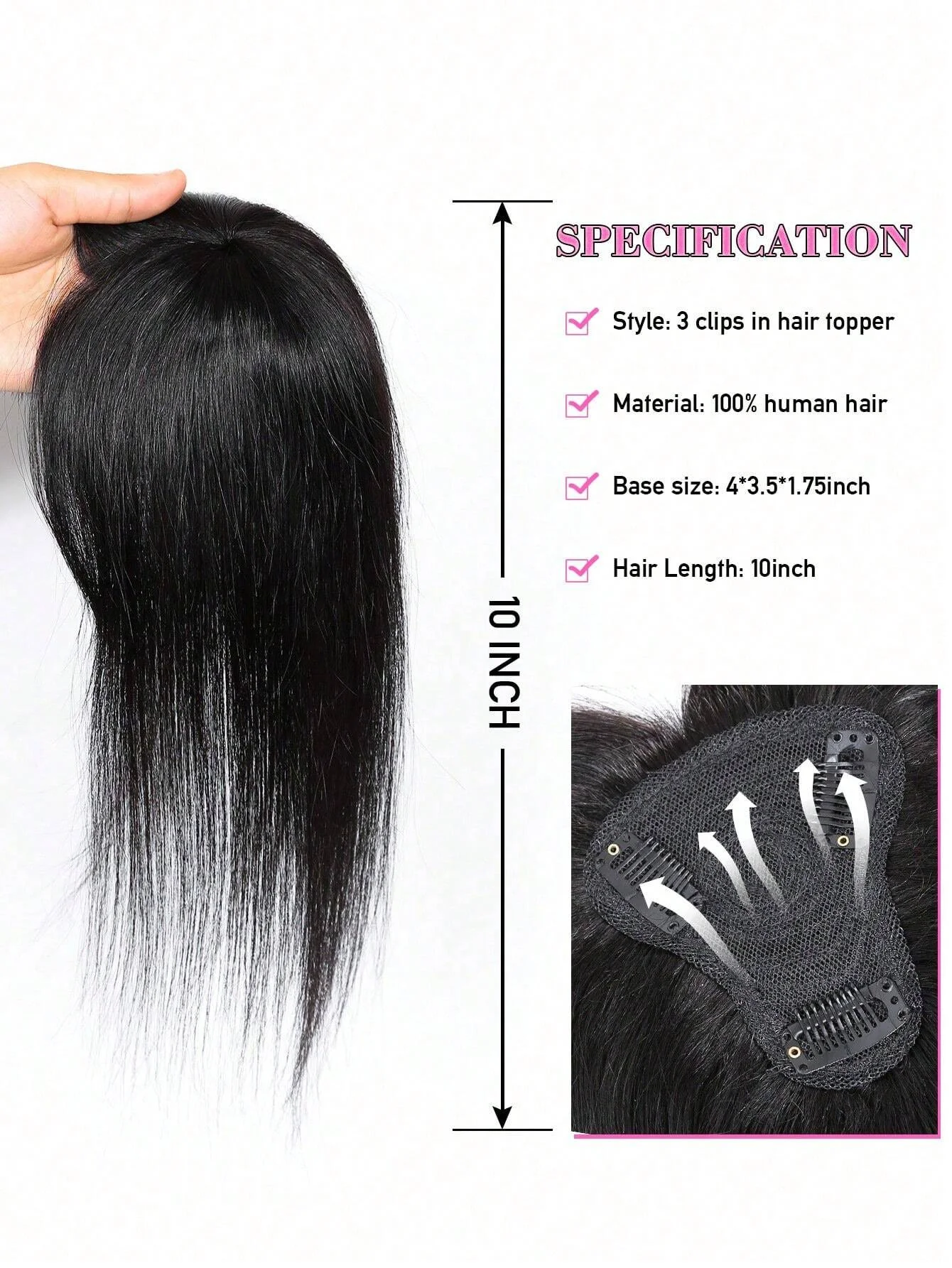 Silk Straight Toppers Natural Black Topper Hair With Bangs Human Hair For Women T-Part with Thin Hair Clip In Hair Extensions