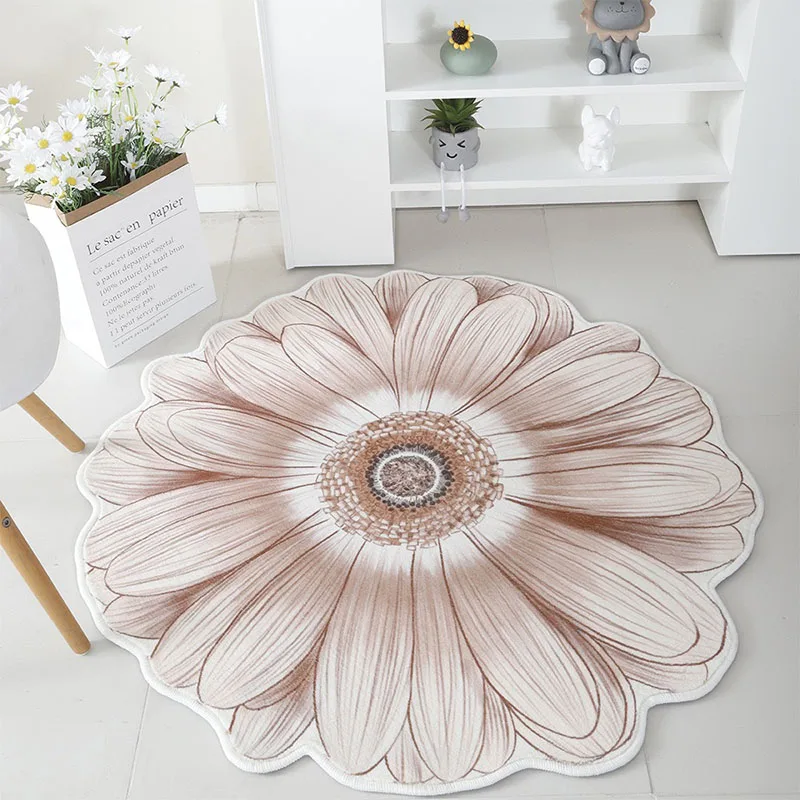 

Imitation Wool Round Carpet Soft Short Hair Living Room Carpet Flower Pattern Floor Mat Coffee Table Carpet Cloakroom Area Rugs