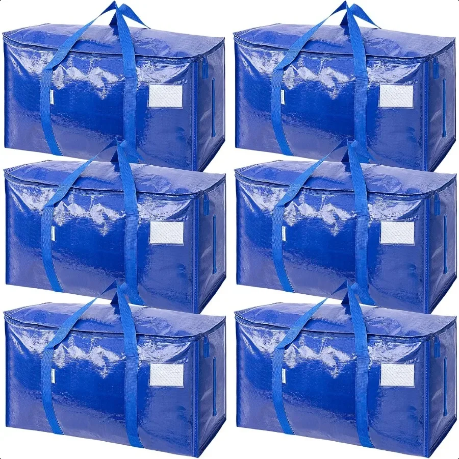 

6 Pack Extra Large Moving Bags with Zippers Carrying Handles HeavyDuty Storage Tote Moving Boxes for Space Saving