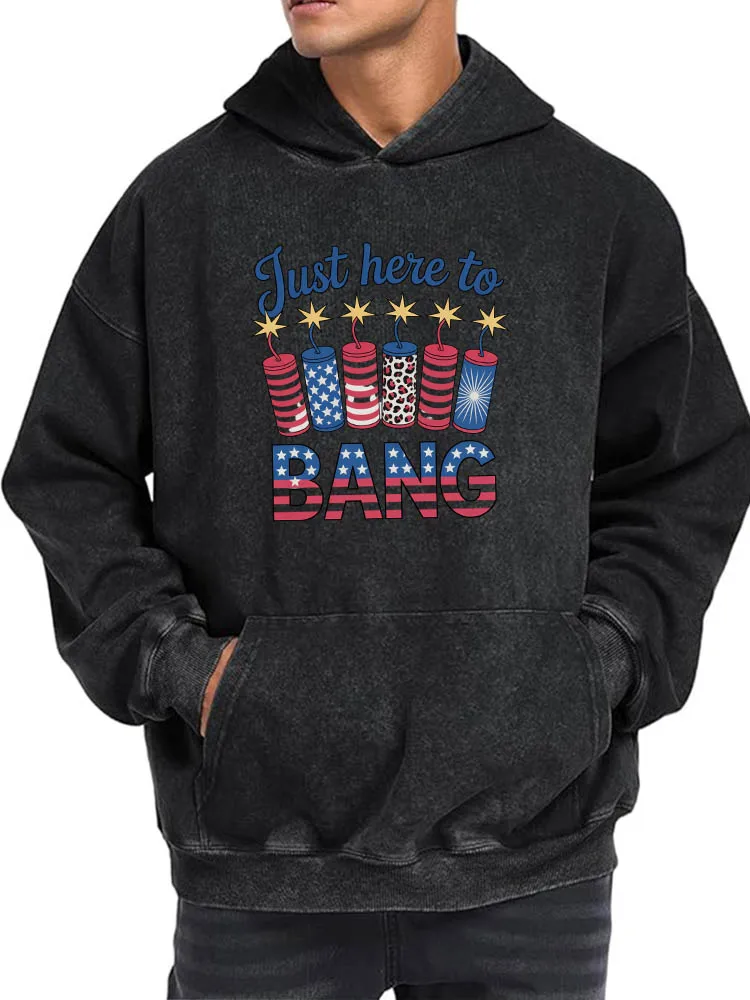 بلوفر رجالي بغطاء للرأس برسومات مغسولة كلاسيكية من Just Here to Bang، بلوفر كاجوال بطباعة كلاسيكية من القماش الناعم #1