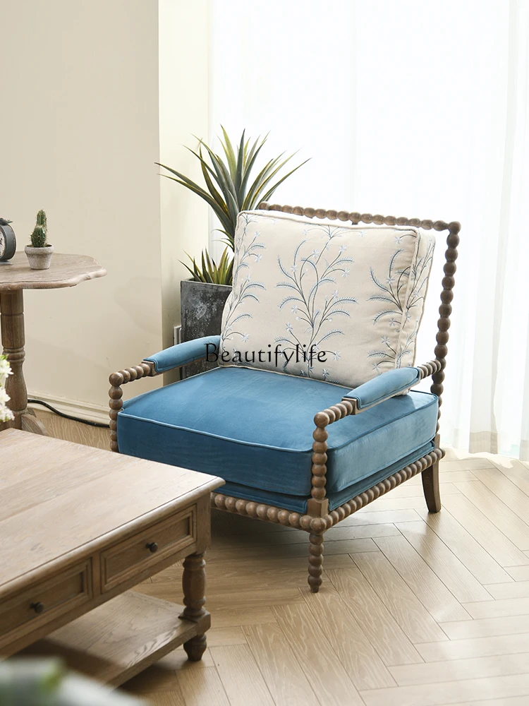

American French retro living room solid wood white oak fabric tiger chair