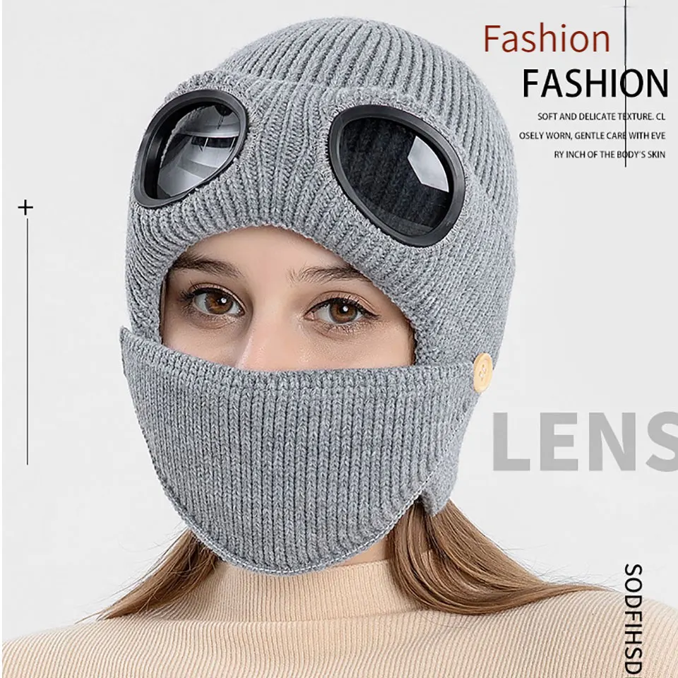 GETINFIT Pullover Cap Autumn Winter Pilot Ear-protecting Hats Thickened Warm Woolen Caps Masks Knitted Caps Outdoor Cycling Ski
