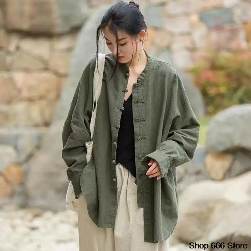 Cardigan Hanfu en lin trempé Tang traditionnel chinois pour femmes, thé du Vermont, chapelle Tai pour dames, vêtements féminins en coton vintage, Y-2024