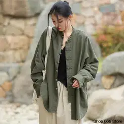 2024 Women Chinese Traditional Tang Suit Linen Zen Tea Hanfu Cardigan Ladies Tai Chi Kung Fu Tops Vintage Cotton Femal Clothing