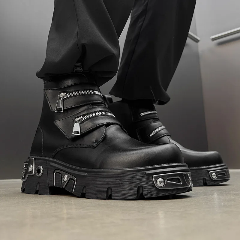 

Большие размеры, мужские модные ботинки на платформе в стиле панк-рок, брендовая дизайнерская обувь, ковбойские ботинки из натуральной кожи, ручные мотоциклетные ботинки, мужские
