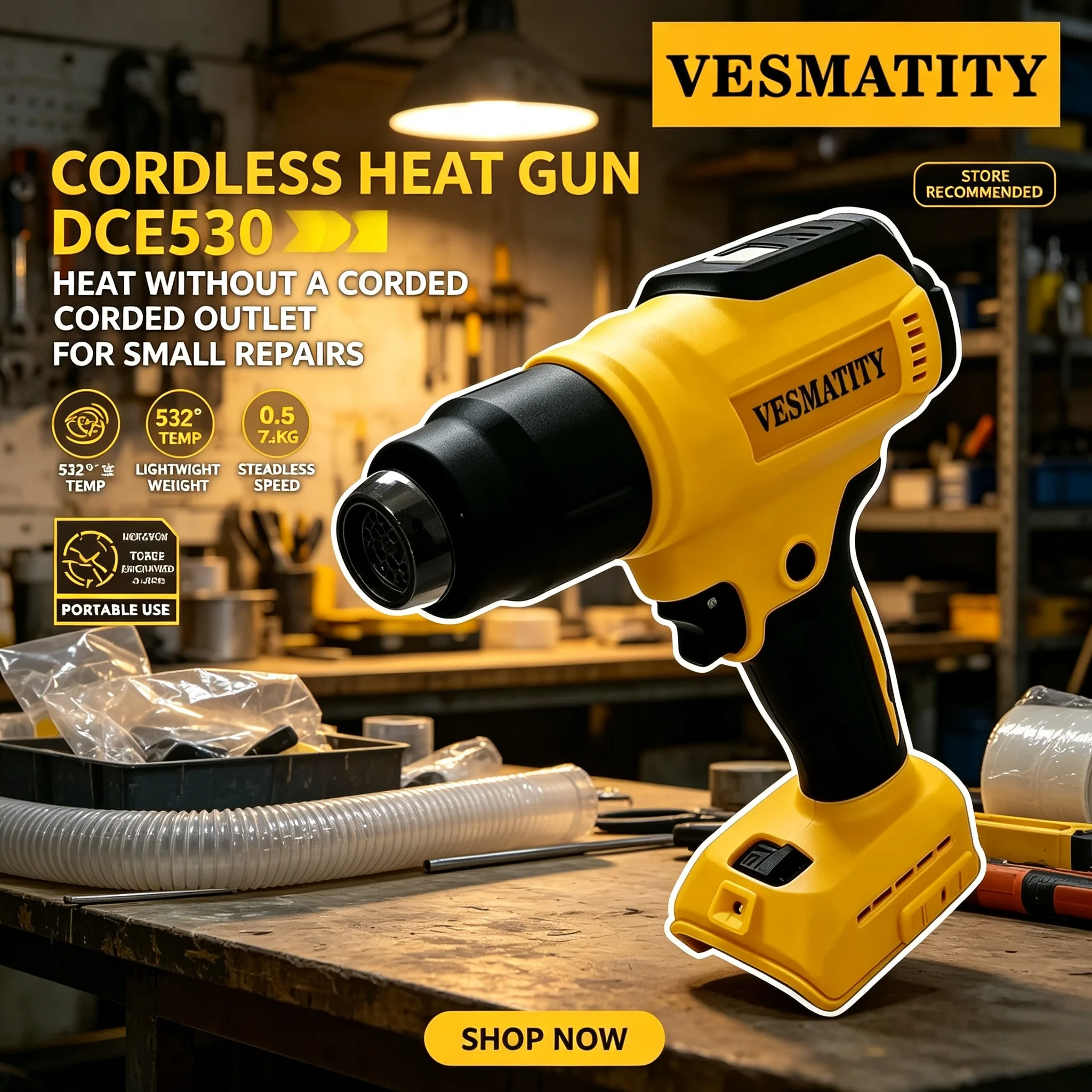 Heat Gun 300W DCE530 Cordless High Power Thermal Blower Welding Heat Shrink Wrapping Tool for 20V Battery Portable HD
