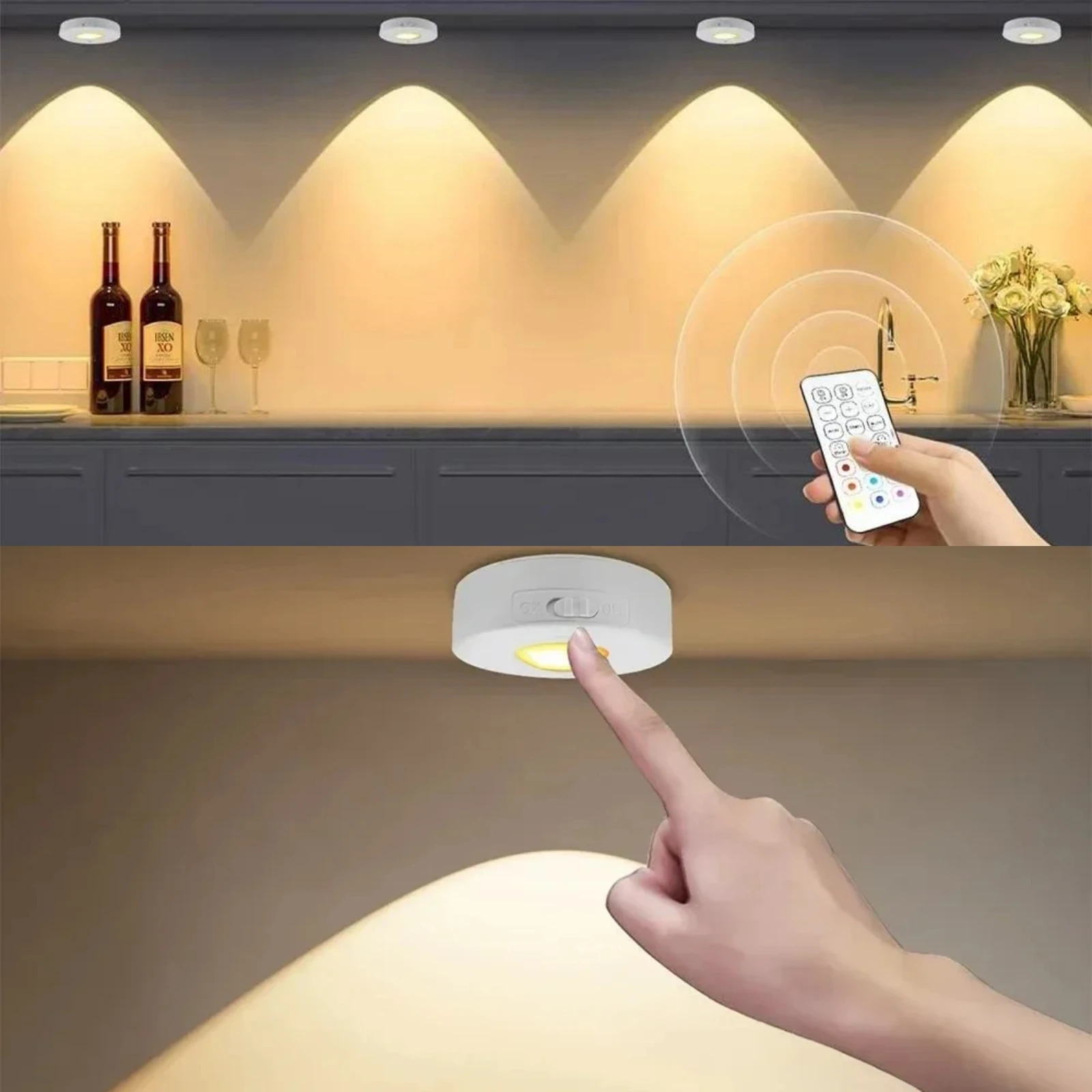 RGB CCT 3Colors Dimmable Led Spotlight with Remote Rechargeable Night Light Cat Eye Wireless Wardrobe Wine Cabinet Light