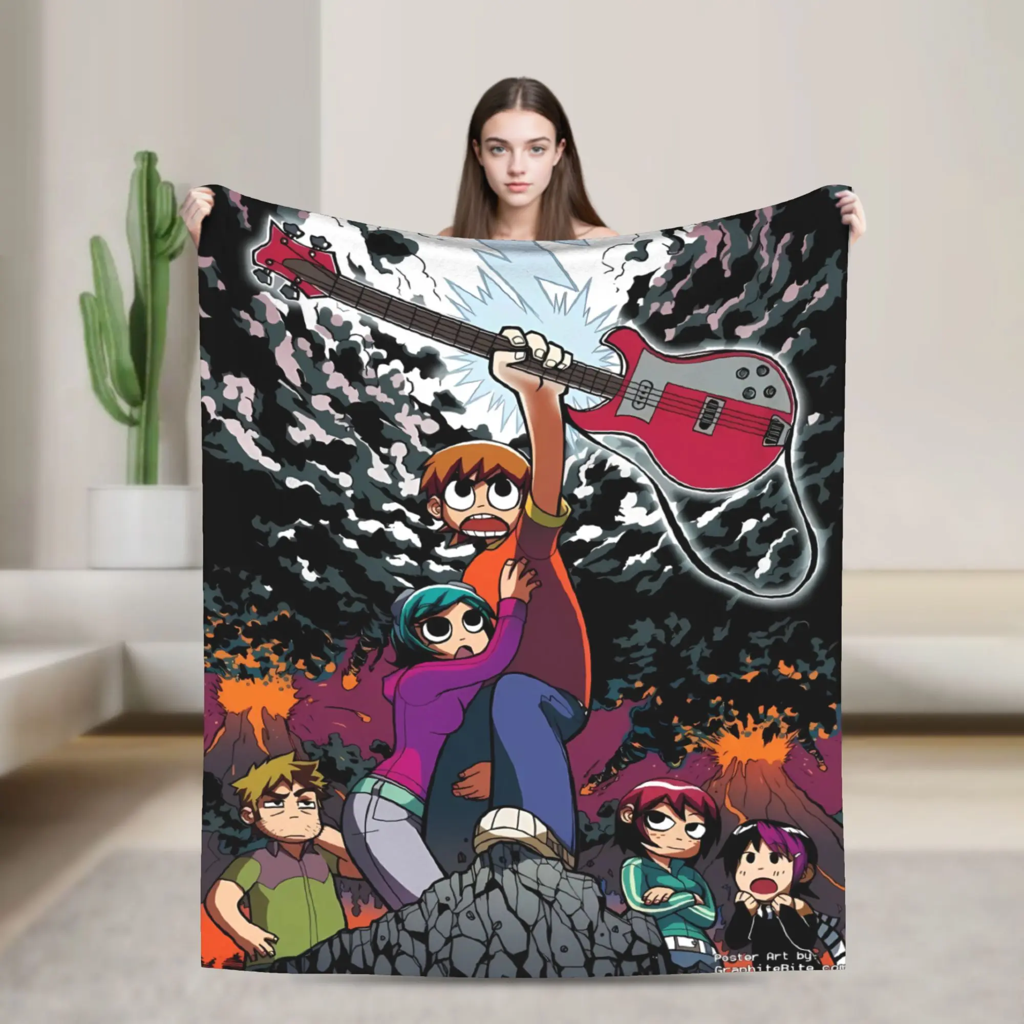 Scott Pilgrim Guitar Fight Blanket Warm Soft Novelty Plush Bedding Throws For Kids Adult Couch Chair Flannel Bedspread Bed Cover