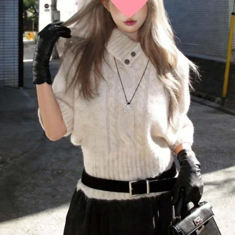 Chic Slouchy Poncho Knitted Mid Sleeve Top Loose Cozy Warm Soft Elegant Daily Casual Autumn Winter Women's Waist Cinched Sweater