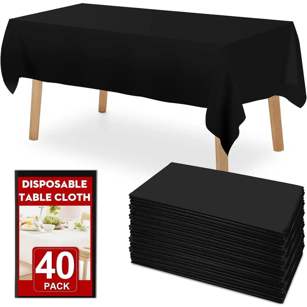 

40-Count Black Disposable Tablecloths, 54x108, Ideal for Rectangle Tables, Dining, Parties, Outdoor Events