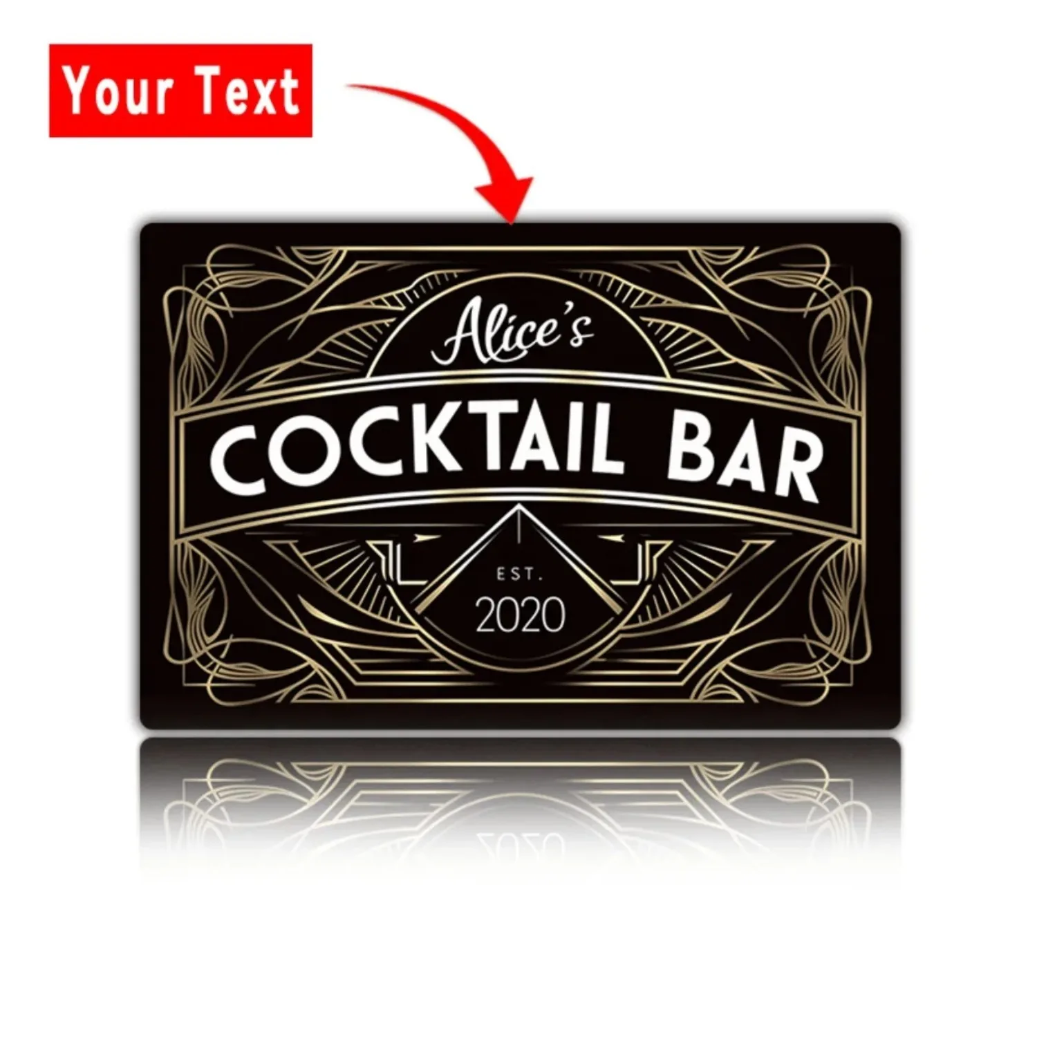 Personalized Art Deco Metal Wall Sign Custom Name Text Home Bar Man Cave Decor Waterproof