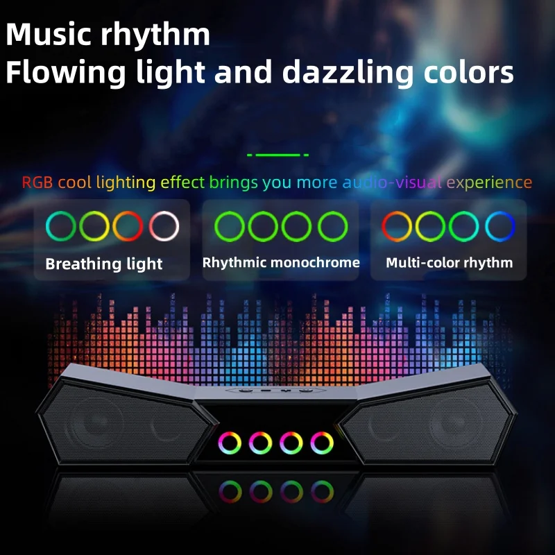 Outdoor Mini Desktop Colorful RGB Strip Bluetooth Speaker with Wireless Light and Sound Bar Bluetooth 5.3 Stereo Support TF Card