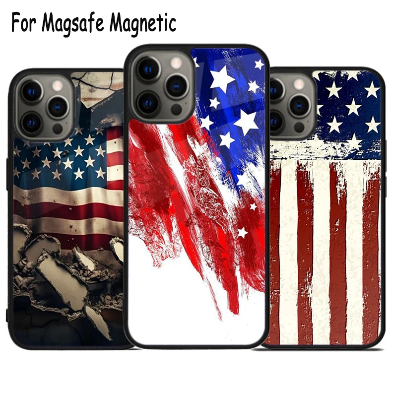 USA American Flag Wireless Charge Magsafe Phone Case For iPhone 15 16 14 13 11 12 Pro Max Plus Magnetic Bumper Cover