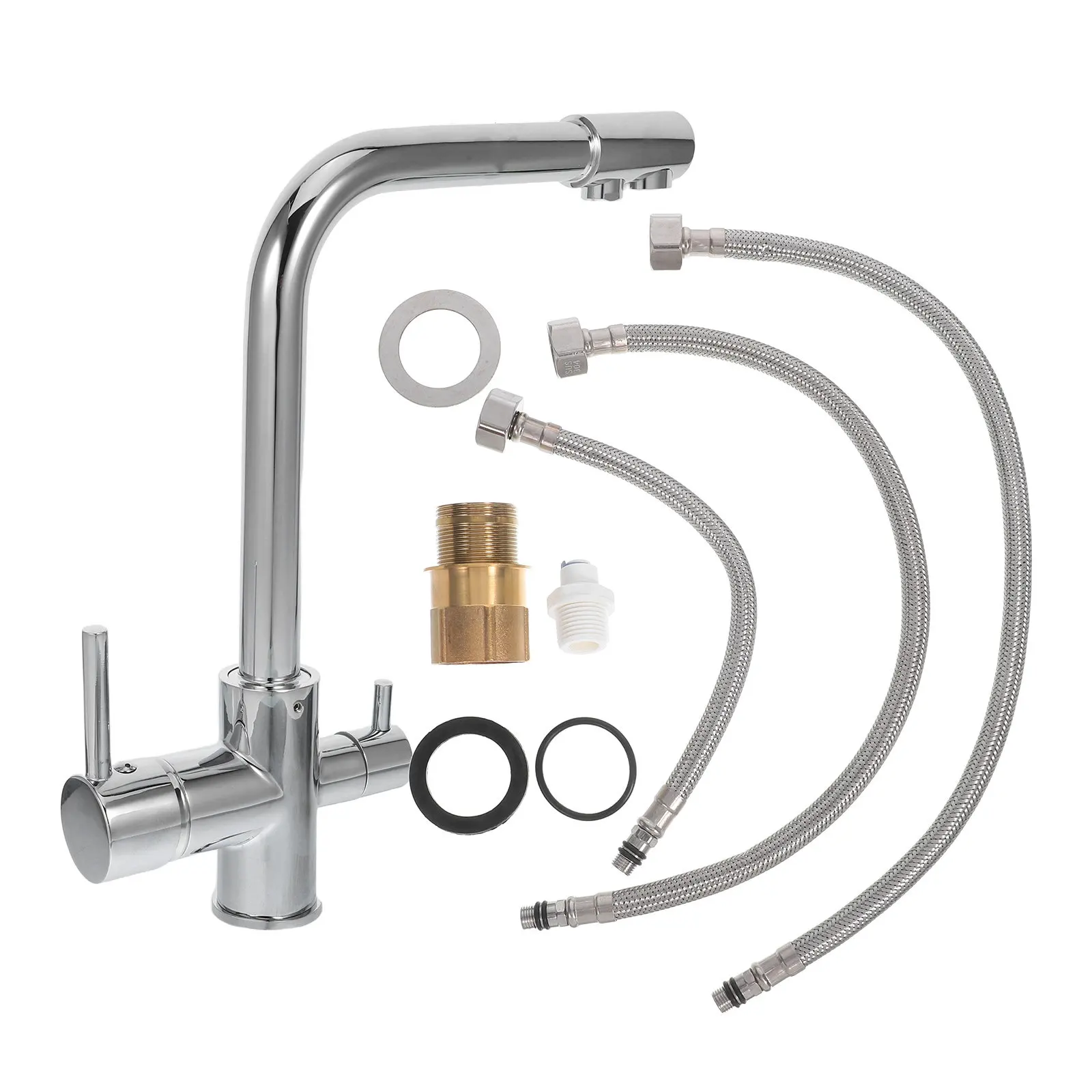 

Dual Function Kitchen Faucet Double Water Tap Two Handle Rotatable Spout Copper Stainless Steel Sink Faucet Sink Sprayer