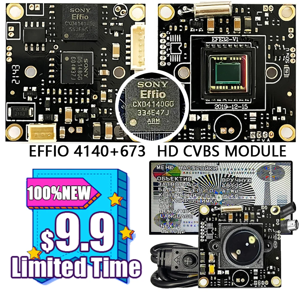 1/3”SONY EFFIO CCD 4140+673 HD 800TVL CHIP Module CCTV CAMERA Circuit Board Analog CVBS OSD Cable Set Microscope DIY Monitoring