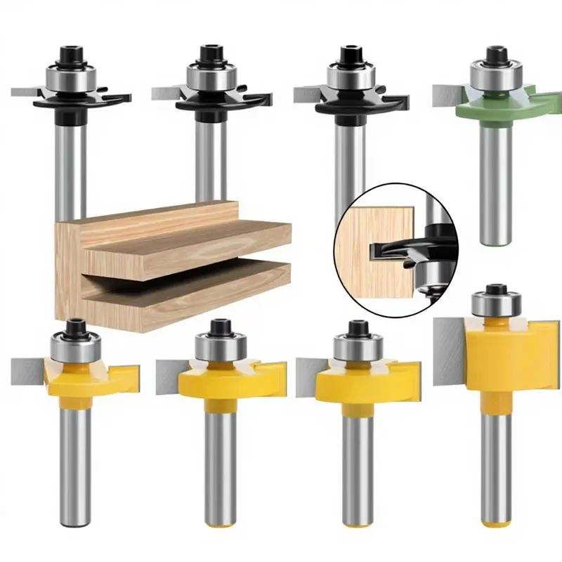 8mm Shank Ball Bearing T-Slot Router Bit, Grooving Cutter, 8-Piece Woodworking Milling Cutter Set