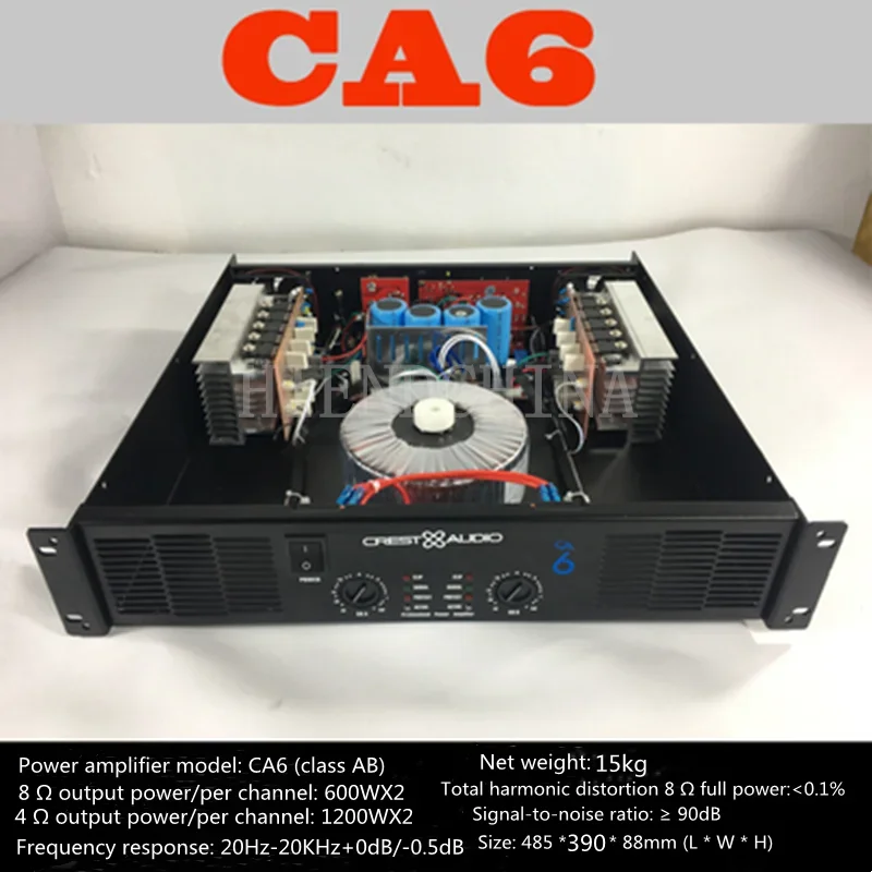 

CA6 Professional Power Amplifier Pure Power Amp 2 Channels (2U) KTV/Stage/Home Entertainment KTV 8Ohm 600w*2/4Ohm 1200w*2