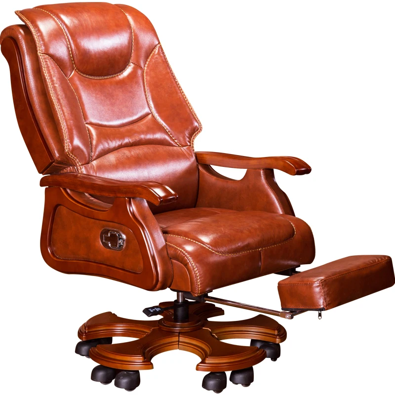 Home boss chair leather business office chair reclining massage big class chair solid wood swivel chair computer chair