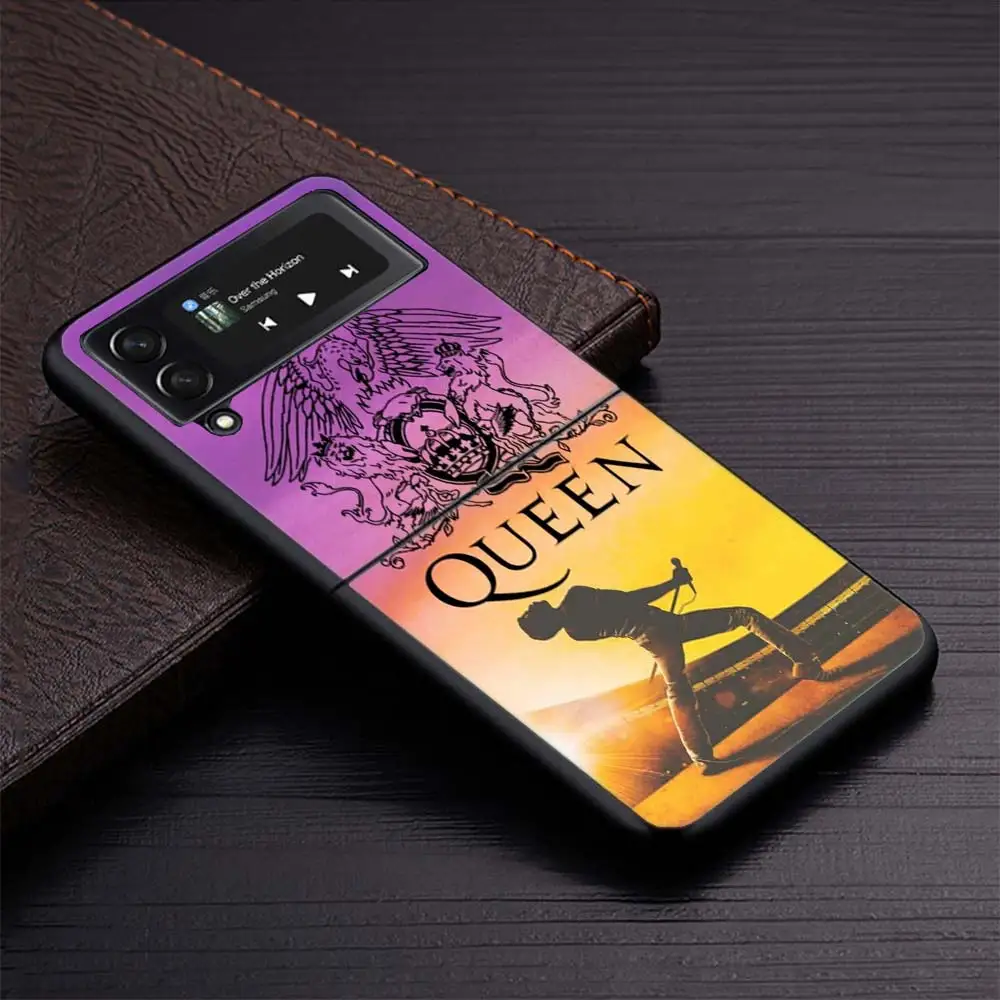 Rock Funky Freddie Mercury Queen Phone Fold Case for Samsung Galaxy Z Flip 5 4 3 ZFlip4 Z Flip5 5G ZFlip3 Flip4 Flip3 Black Shel