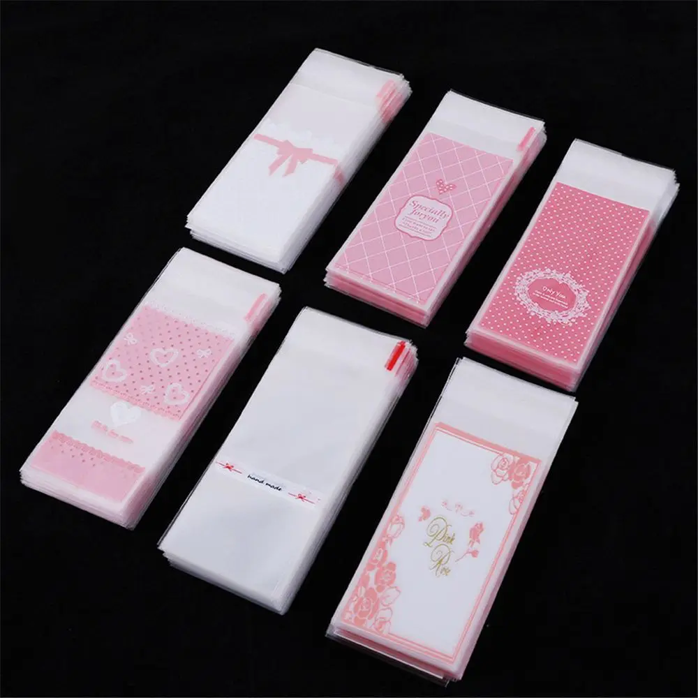 100pcs/lot Cute Bow Wedding Favors Self-Adhesive Plastic Pocket Lipstick Bag Gift Packages OPP Bags