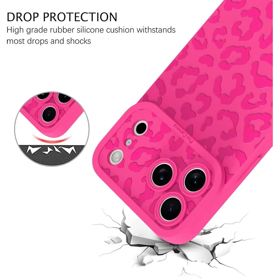 مصممة لهاتف iPhone 17 Pro Max Case حافظة هاتف بنمط الفهد الوردي الساخن مع حماية للكاميرا ناعمة