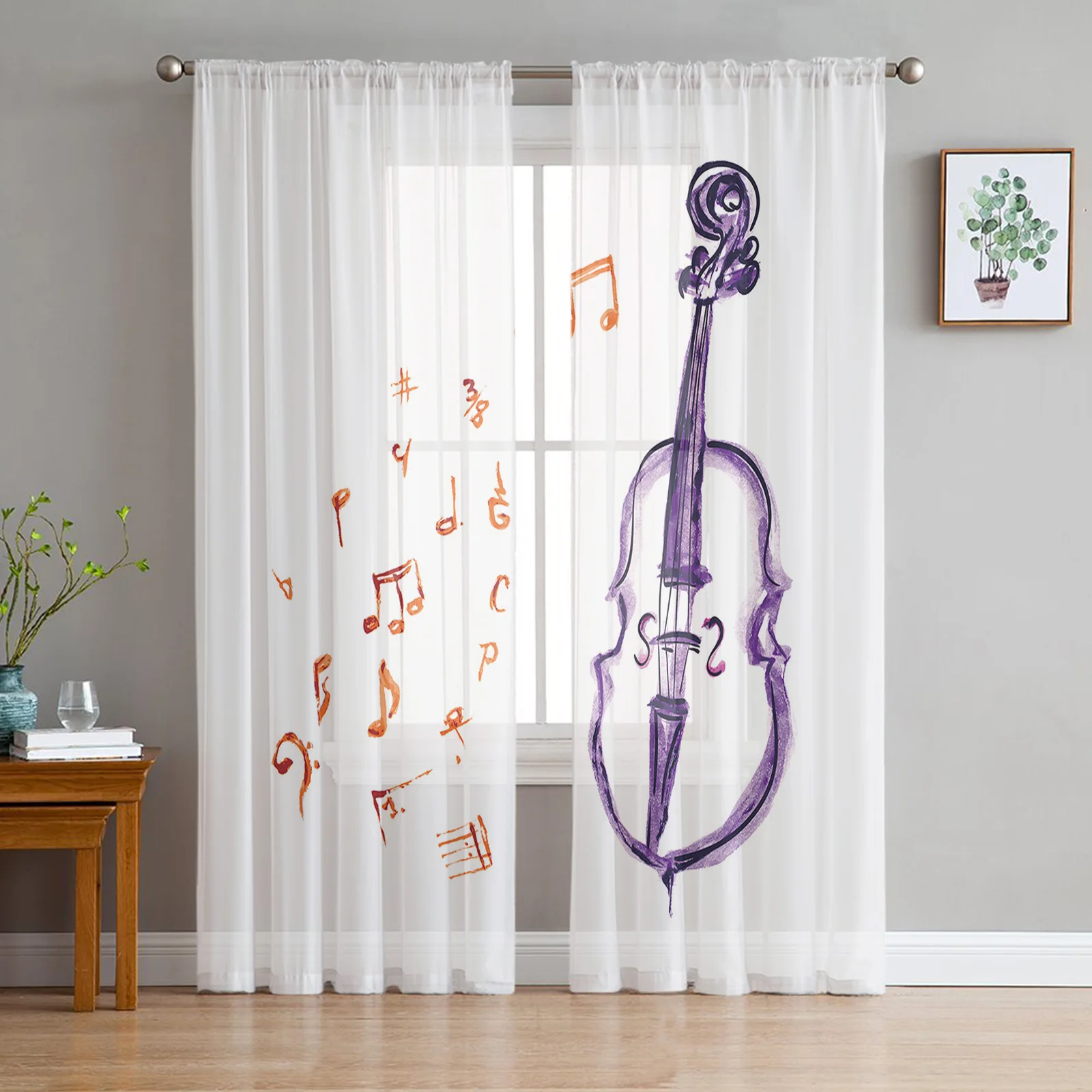 

Music Notes Violin Lines Strings Sheer Curtains Living Room Window Tulle Curtains Bedroom Veiling Curtains Decor Luxury Drapes