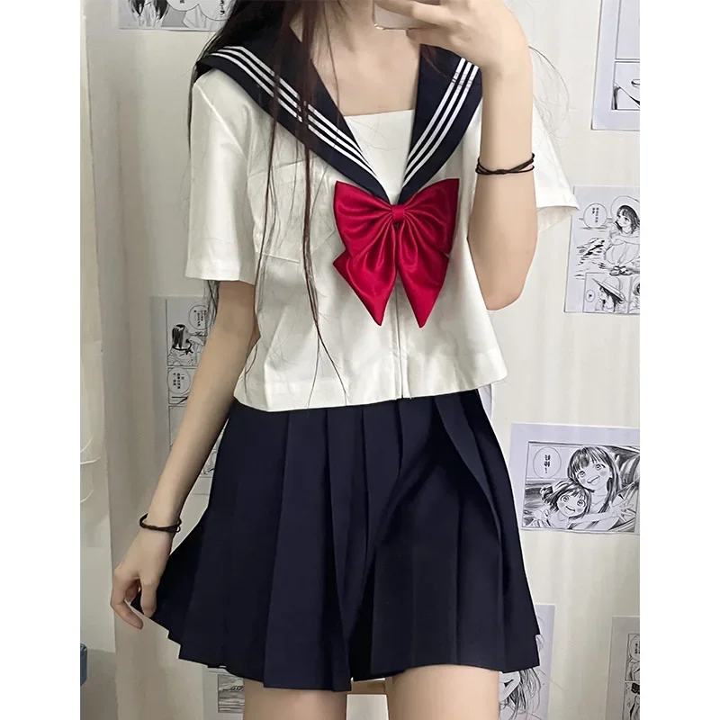 Nuovo abito da ragazza Jk uniforme scolastica giapponese sexy primavera e autunno cravatta rossa bianca tre abiti da marinaio di base da donna a maniche lunghe
