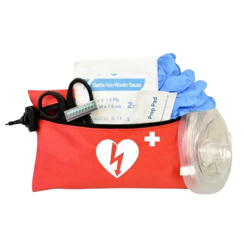 First Aid Adult and Infant CPR Mask Combo Kit AED Response kit with Valves Vinyl Gloves Alcohol Prep Pads