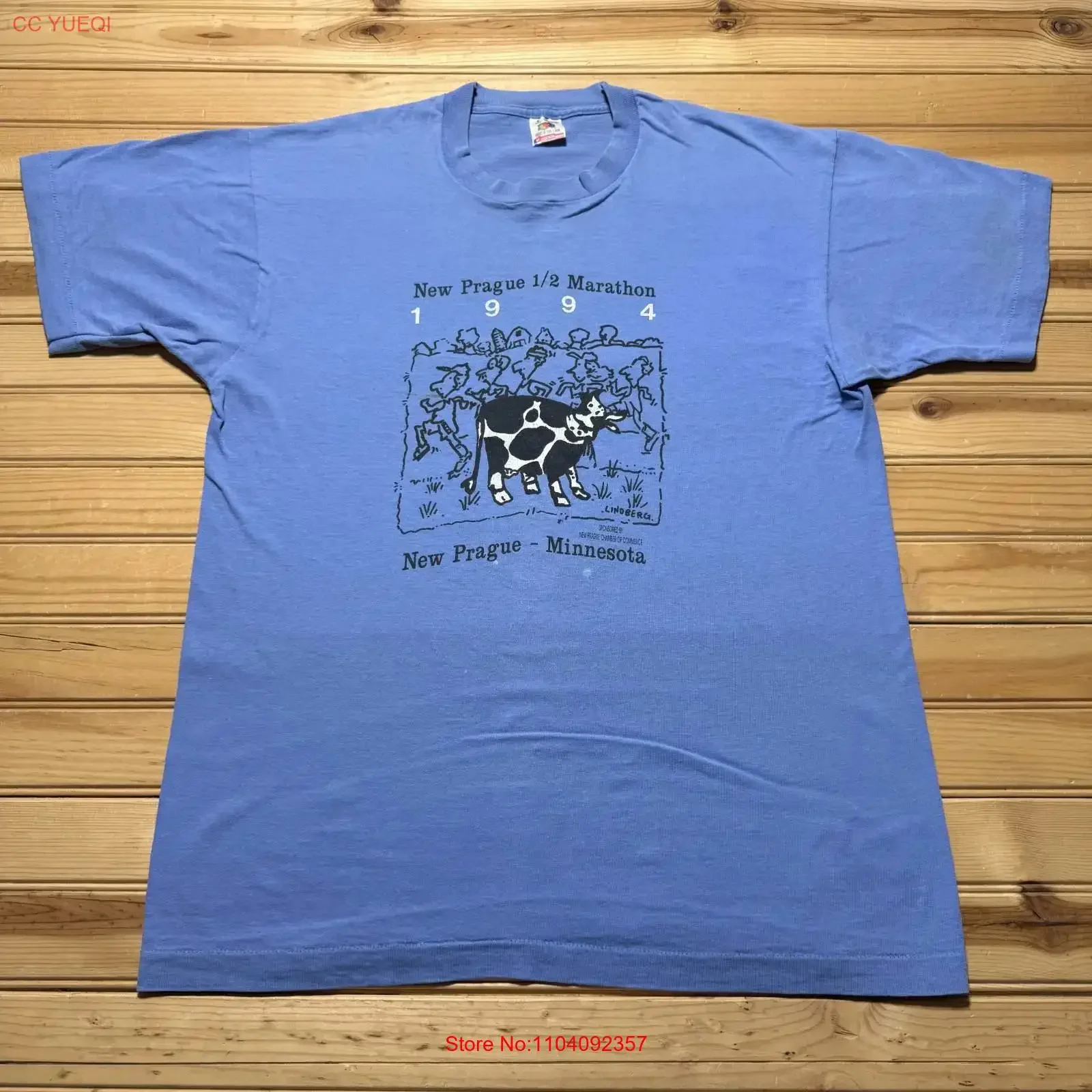 Camiseta Vintage 1994 New Prague 1 2 Marathon Minnesota con Dibujo Animado de Vaca, Talla Grande, Lavada, Unisex, Cómoda, Ligeramente Elástica