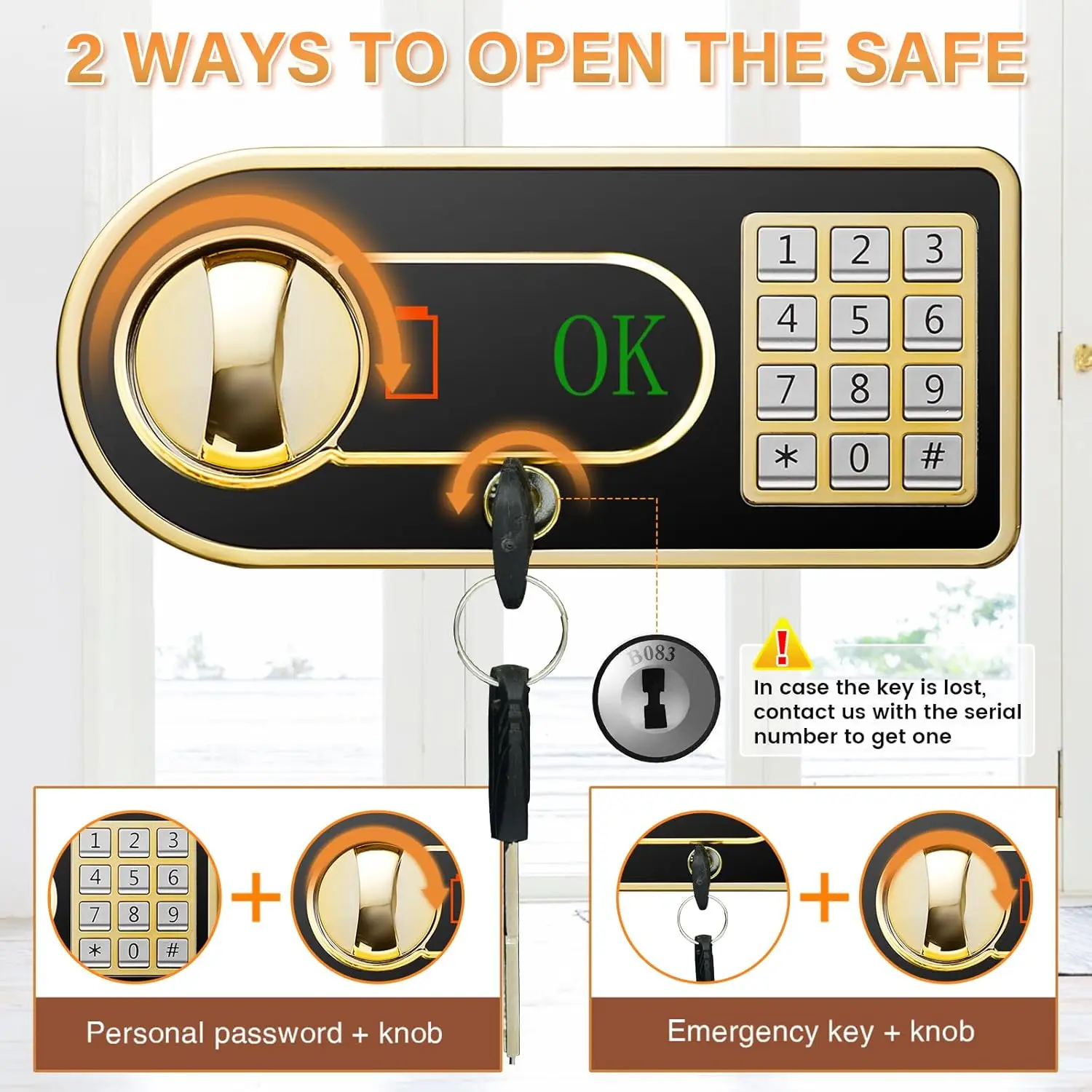 4.0 Cu ft Large Safes for Home Use Fire and Water Proof, Digital Security Fireproof Safe with Combination and Key, 2 Removable S