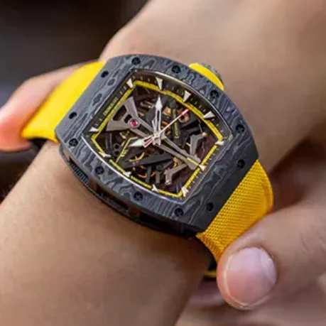 

Мужские автоматические часы CRONUSART 50 мм, механические наручные часы Tonneau, корпус из углеродного волокна, светящийся нейлоновый ремешок, скелетонизированный циферблат