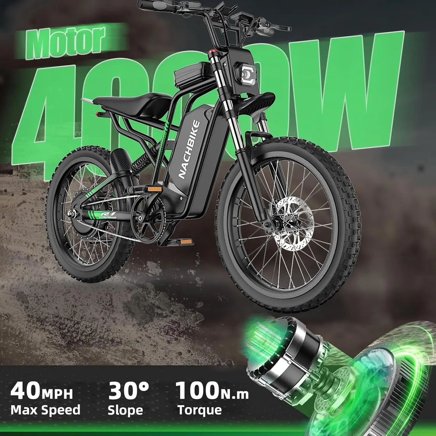 50MPH/40MPH Electric Bike for Adults, 4000W/6000W Electric Dirt Bike with 60V25Ah Battery, Max 50Miles, Dual Hydraulic Brake