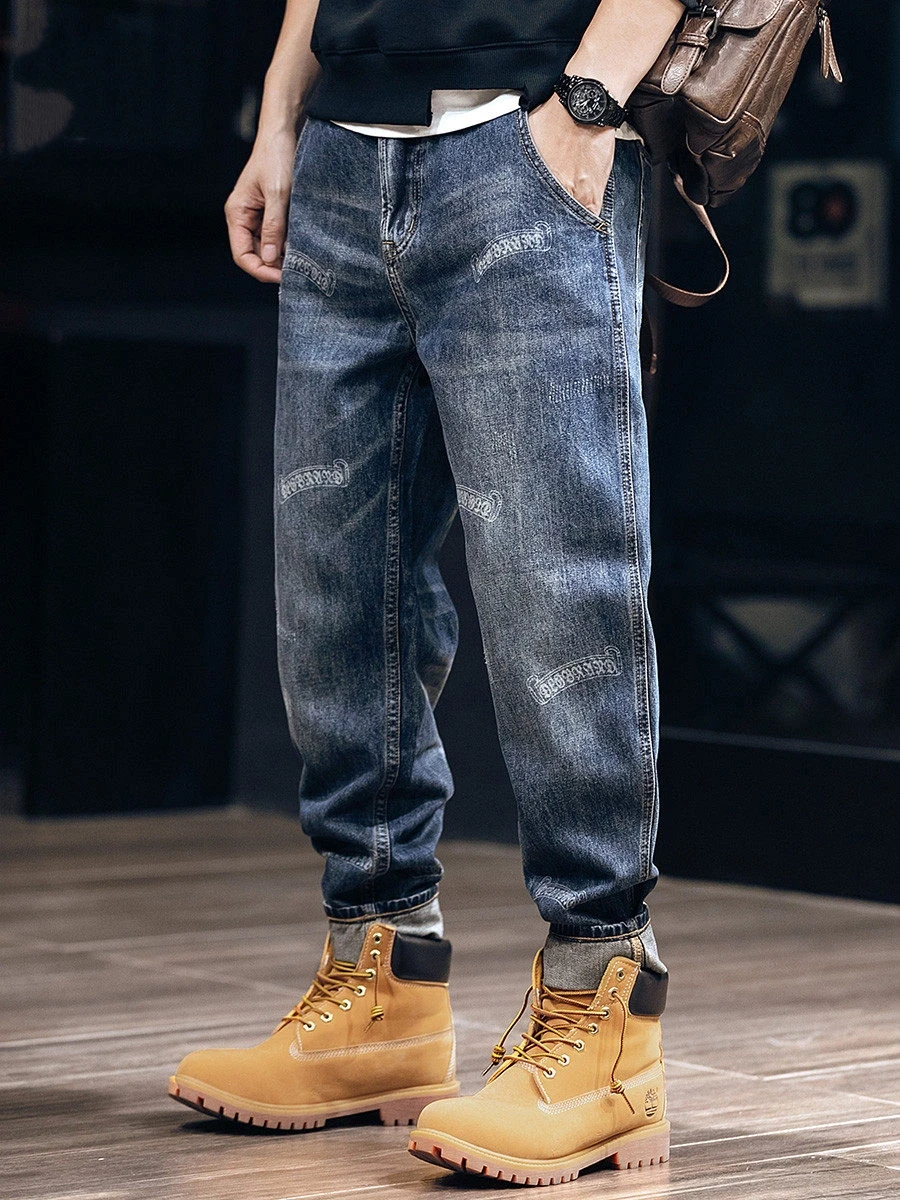 

Мужские джинсы свободного кроя в американском стиле, весна-осень, новые, ретро, повседневные, длинные брюки, брюки-харлан, универсальные, классические, синие джинсы