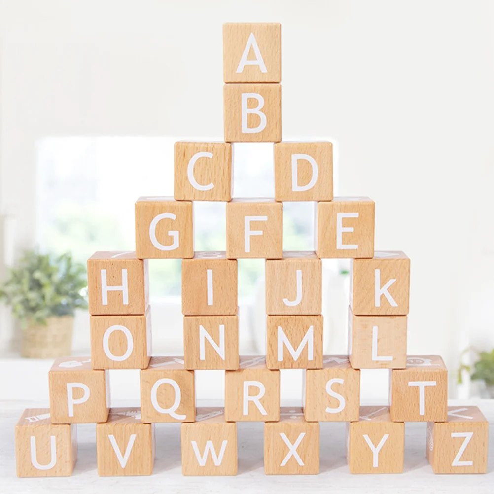 

26 Pcs Alphabet Blocks Learning Kids Toys Building Wood for Letter Interesting Letters Numbers