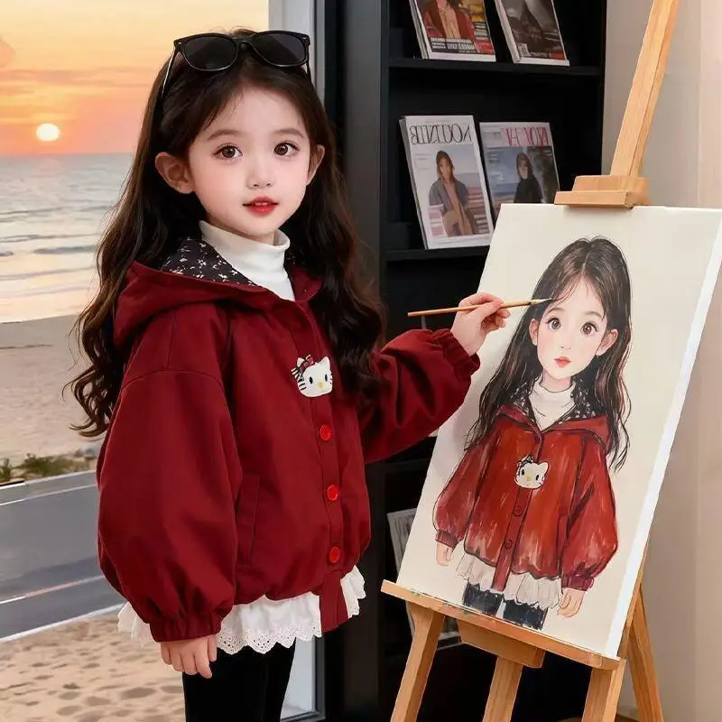 

Кружевная куртка Sanrio Hello Kitty Thiened, хлопковое пальто, зимнее новое пальто Fce для маленьких детей, теплая верхняя одежда, стеганое хлопковое пальто с капюшоном