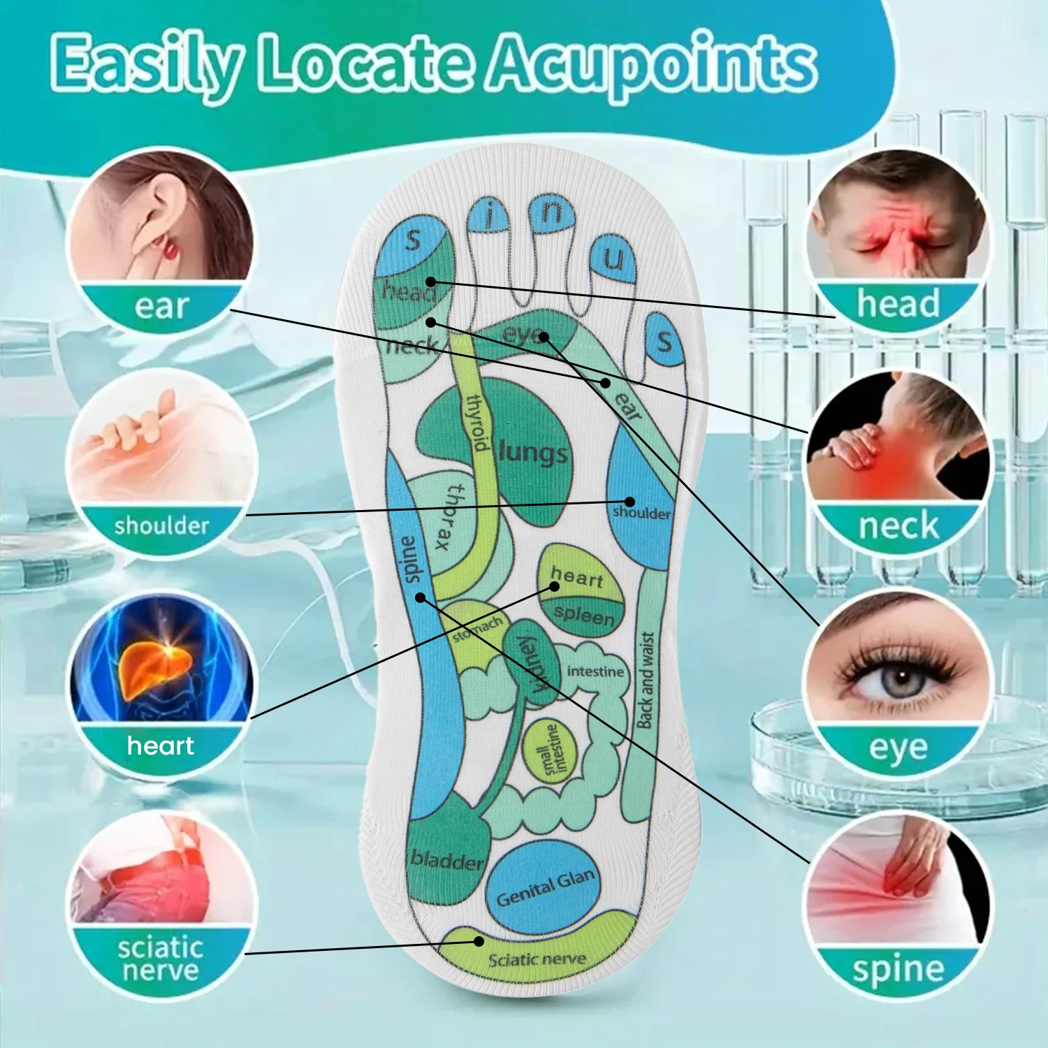 Acupressure Socks Gloves Physiotherapy Massage Relieve Tired Feet Reflexology Socks Foot Point Socks Full English Illustration