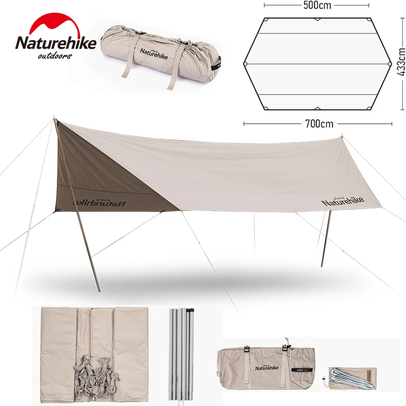 Naturehike Cotton Canopy Large Hexagonal Shelter Sunshade Sun Protection Shade Awning Camping Tarp Outdoor Tarpaulin 5-8 People