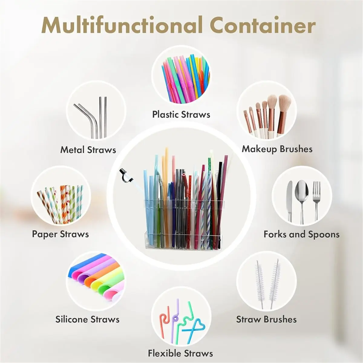 Big Discount Acrylic Straw Organizer for Cabinet Door - Child-Safe, Versatile Kitchen Storage Solution with Adhesive Mounting