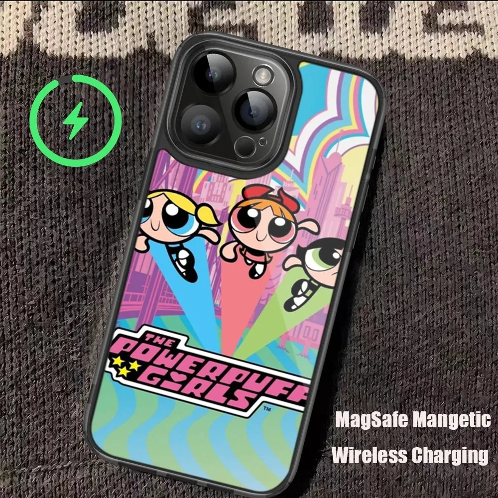 The P-Powerpuff G-Girls Phone Case For iPhone 11 12 13 14 15 Pro Max Plus Mini Magsafe Magnetic Wireless Charging Shell