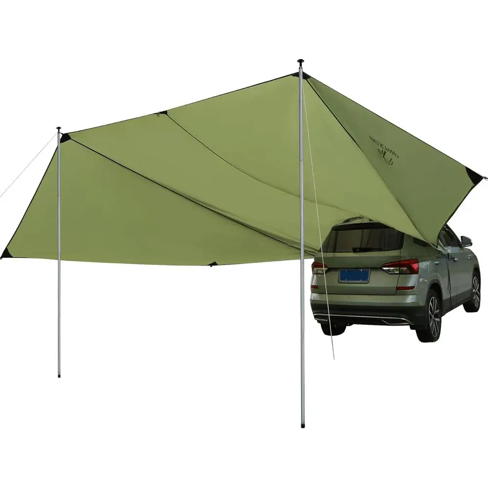 

Large Car Awning Tarp with 2 Poles & 2 Suction Cup Hooks, Waterproof Camping Tarp Hammock Rain Fly with UV Protection, Ideal for