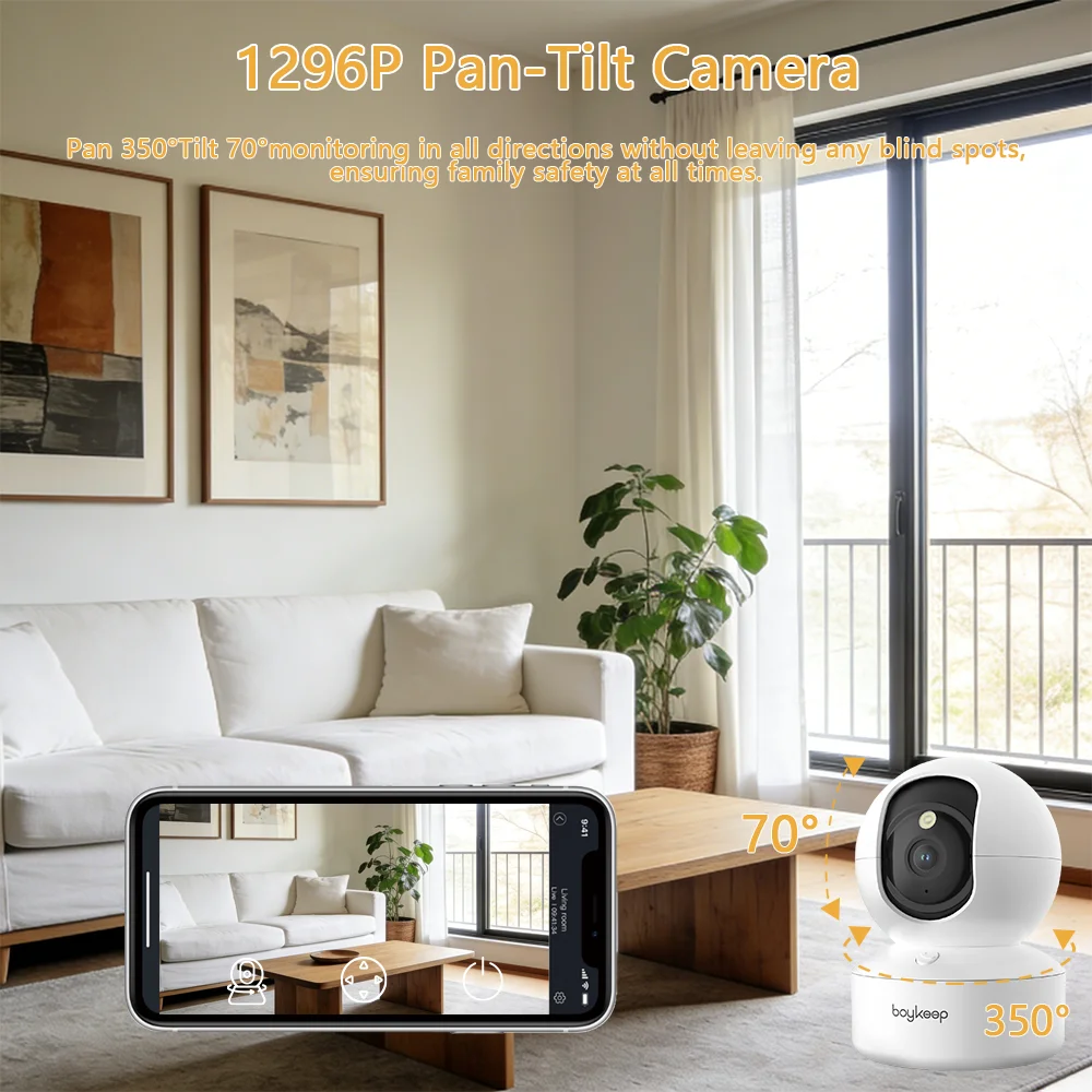 Boykeep 4MP Pet Camera with Phone App, 5G/2.4GHz WiFi Indoor Security Baby Camera, 360° Pan & Tilt, 2-Way Audio, Night Vision