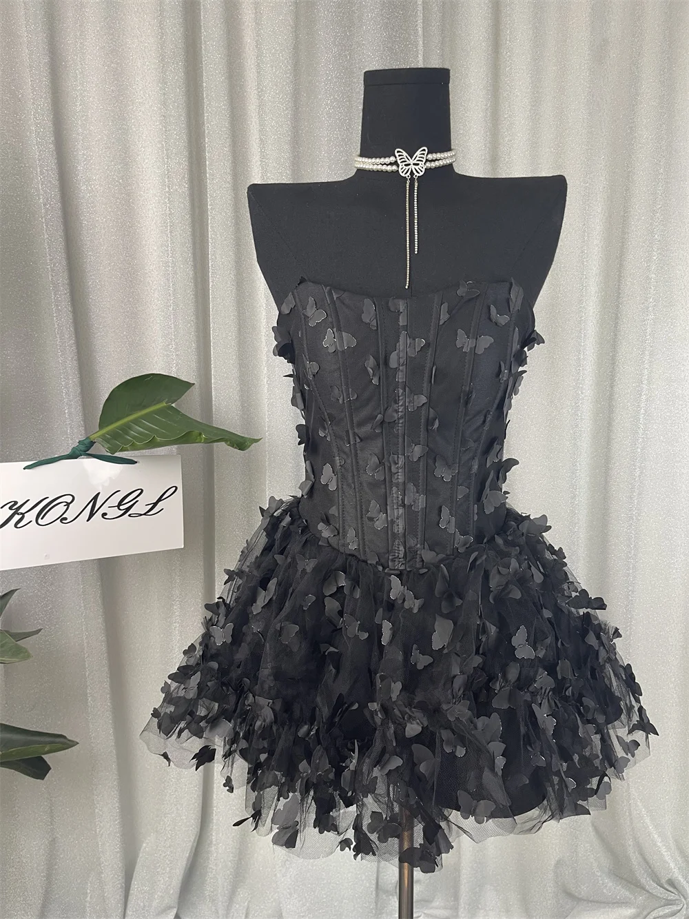 

Women's Sexy Strapless Butterfly Mini Dress Sleeveless Lace-up Adjusted Backless Black Bodycon Dresses Elegant Party Club Gowns