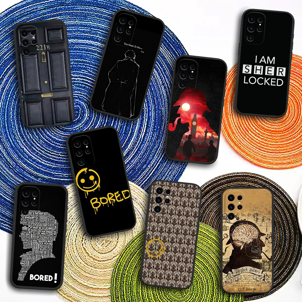 Cool 221B-S-Sherlock-Pipe Bored Phone Case For Samsung Galaxy A54 A71 A72 A73 S22 S23 Ultra Black Soft Silicone Cover