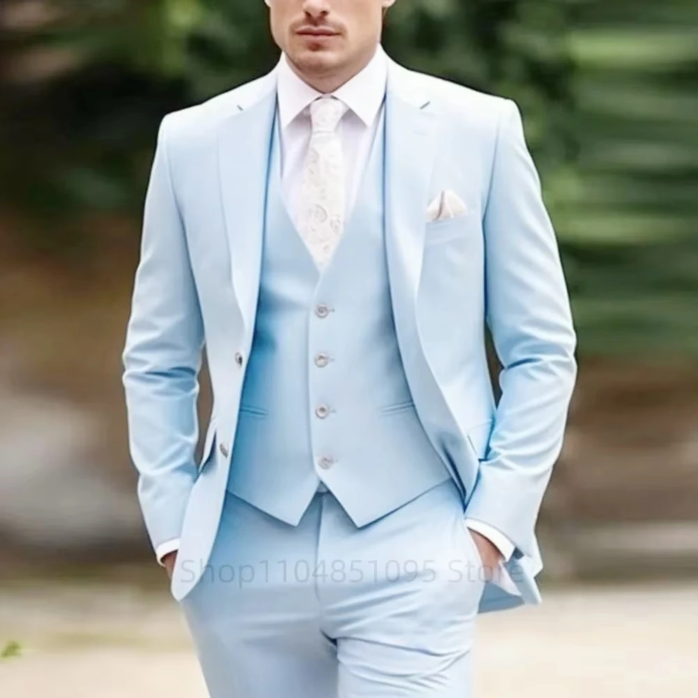 3-Piece Men's Classic Suit Peak Lapel Blazer Vest Pant Slim Fit Elegant Matching Men's Formal Wear Ensemble