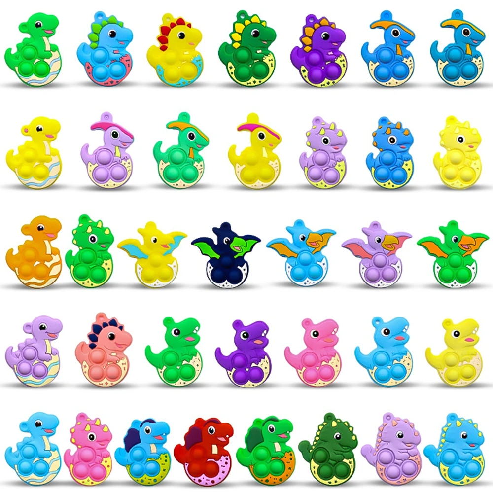 36PCS Dinosaur Pop Fidget Toys Colorful Random Keychain Sensory Toys Basket Stuffers Fill Easter Birthday Party Favors Prizes